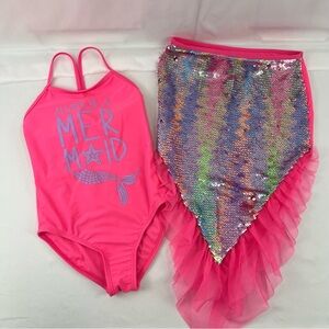 Wonder Nation - Girl's Swim Suit with Mermaid Tail - Pink -Sequins - 6/6x -Small